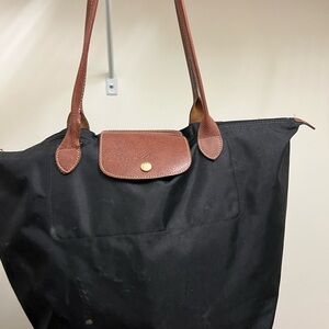 Longchamp Black Tote with Brown Accents